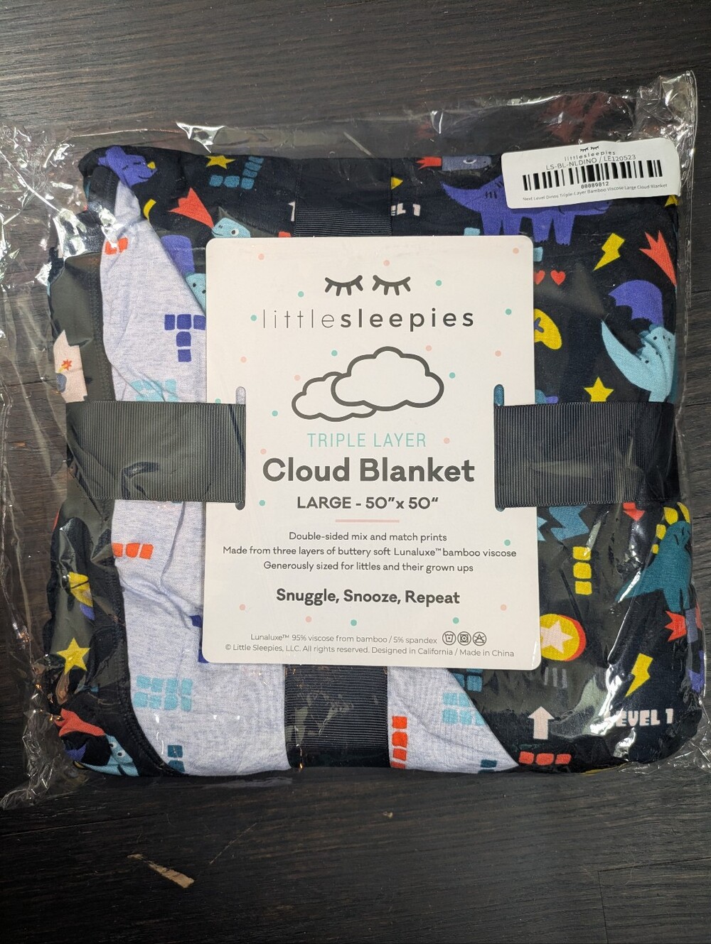Little Sleepies Next Level Dino Large Blanket NWT